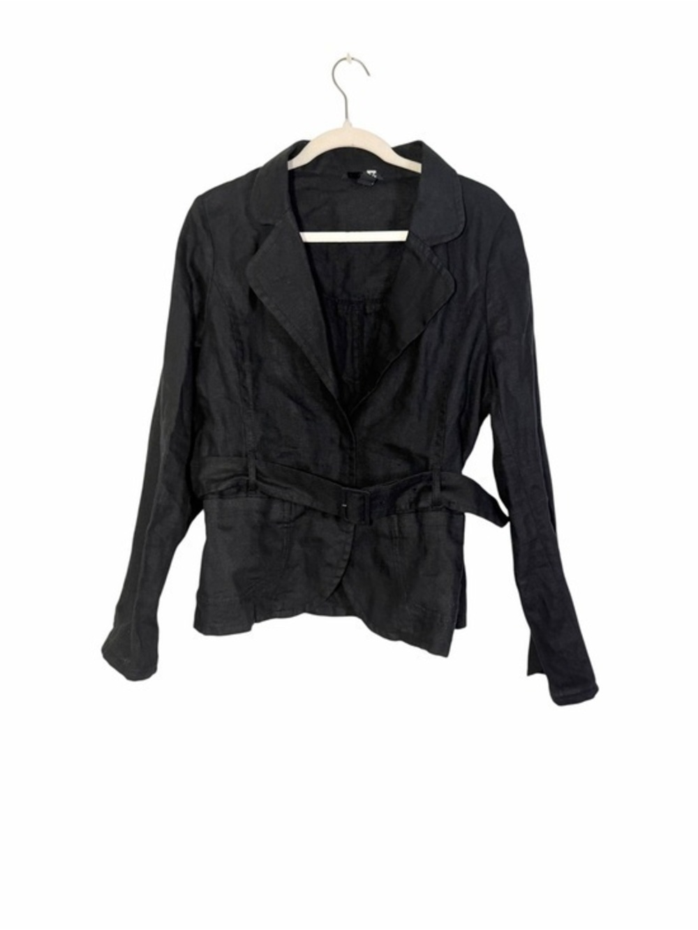 H&M Black Belted Linen-Blend Blazer Size 14 Plus Size
